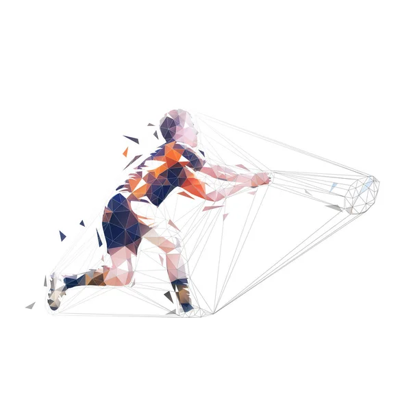 Joueur de rugby passant ballon, isolé bas vecteur polygonal illustr — Image vectorielle