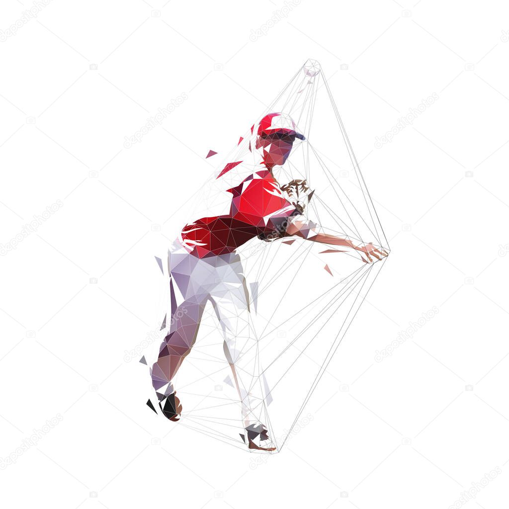 Baseball player throwing ball, low polygonal vector illustration