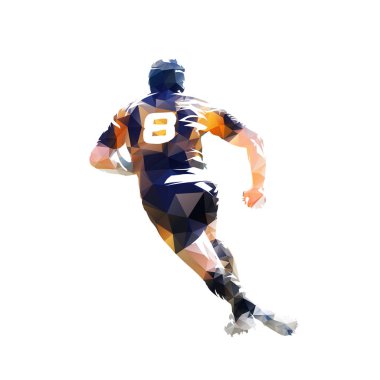 Top ile çalışan rugby oyuncusu, düşük çokgen izole vektör il