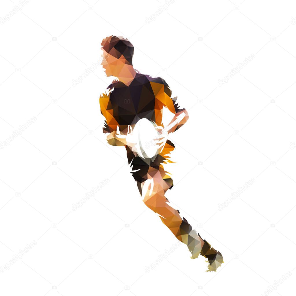 Rugby player running with ball, low polygonal vector illustratio
