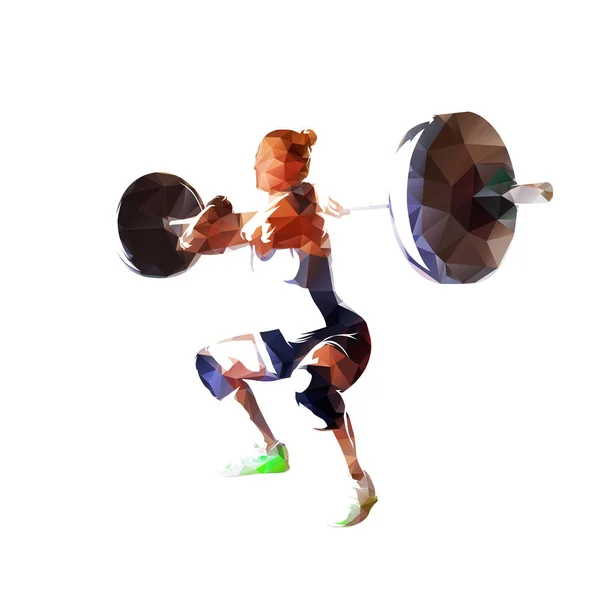 Squats, weight lifter woman low polygonal vector illustration — Stockový vektor