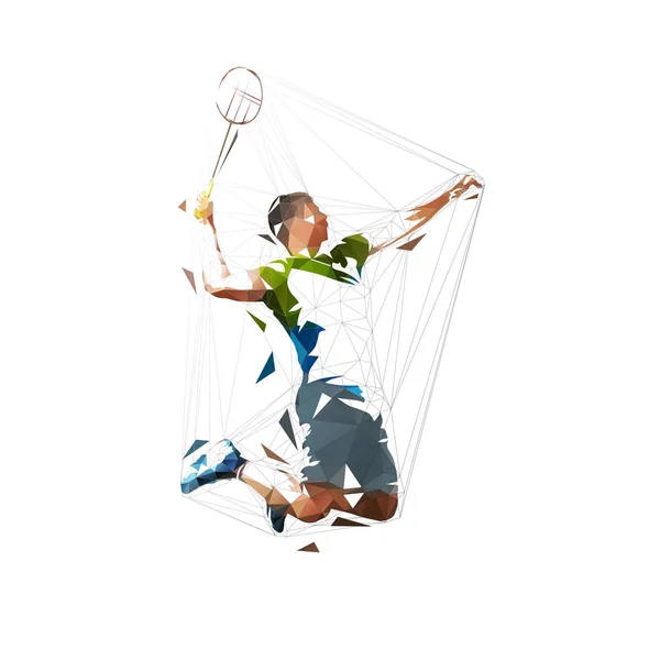 Badmintonspieler, niedrig polygonal isolierte Vektordarstellung, ab — Stockvektor