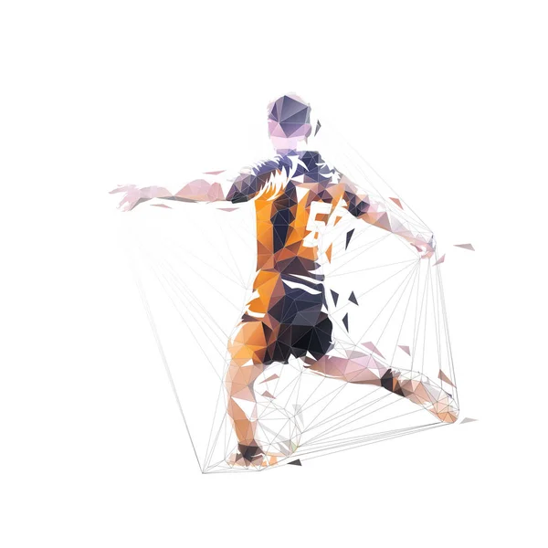 Joueur de rugby au ballon, faible vecteur isolé polygonal illustr — Image vectorielle