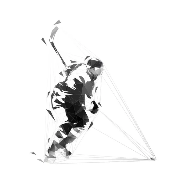 Eishockeyspieler Schießt Puck Isolierte Niedrige Polygonale Vektordarstellung Abstrakte Geometrische Zeichnung — Stockvektor