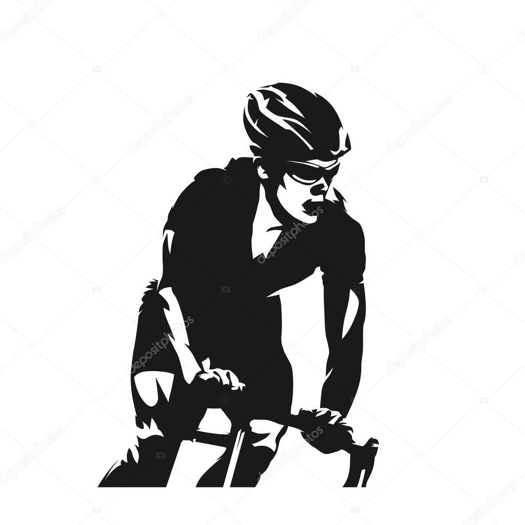 Cyclist vector ink drawing. Cycling, abstract vector silhouette. Front view