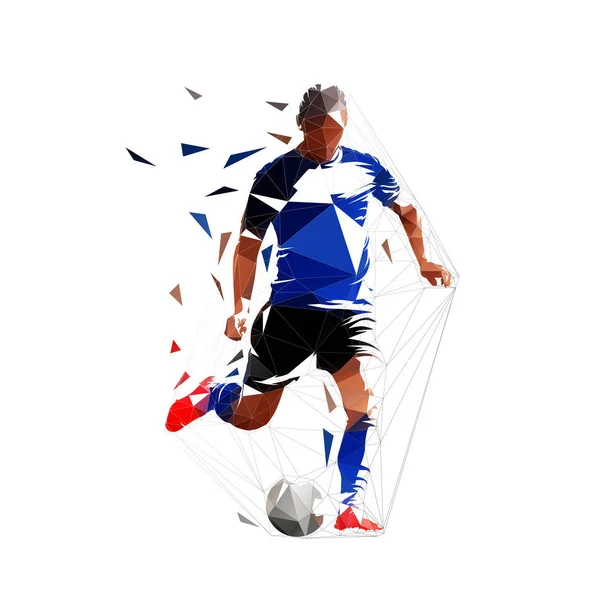 Footballeur Donne Des Coups Pied Attaquant Tire Illustration Isolée Faible — Image vectorielle