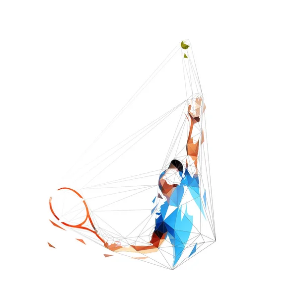 Jogador Tênis Que Serve Bola Baixo Vetor Poligonal Ilustração — Vetor de Stock