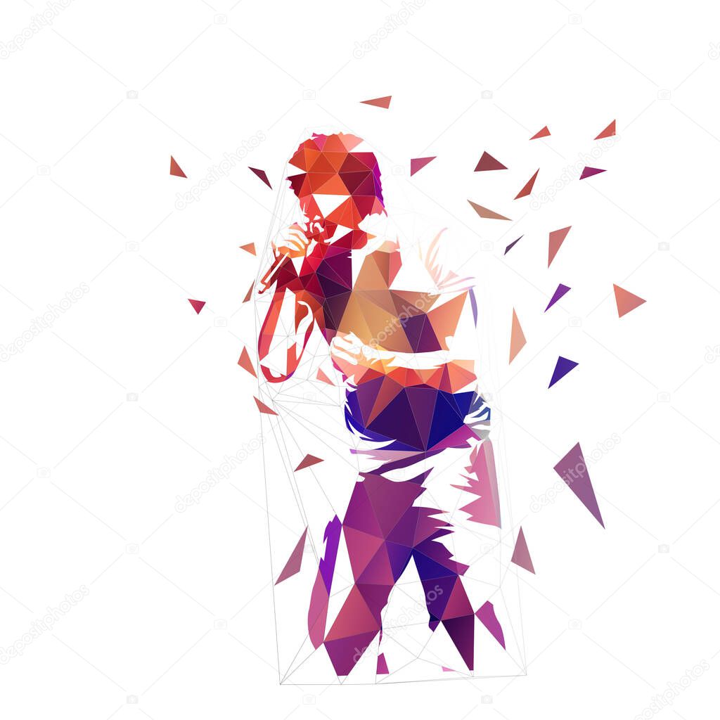 Singer, low polygonal abstract musician. Isolated geometric vector illustration