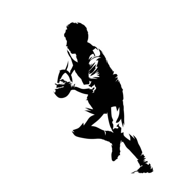 Rugby Player Running Ball Abstract Isolated Vector Silhouette Side View — Stock Vector