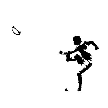 Rugby oyuncusu topa vuruyor, izole vektör silueti, mürekkep çizimi