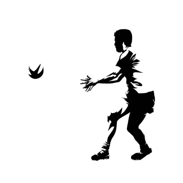 Joueur Rugby Passant Ballon Silhouette Vectorielle Isolée Abstraite Dessin Encre — Image vectorielle