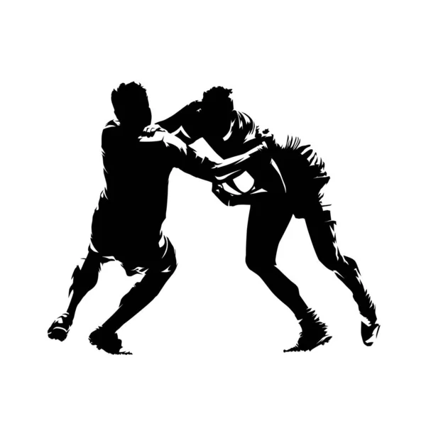 Rugby Spelers Dumpen Abstracte Geïsoleerde Vector Silhouet Rugby Tackle — Stockvector