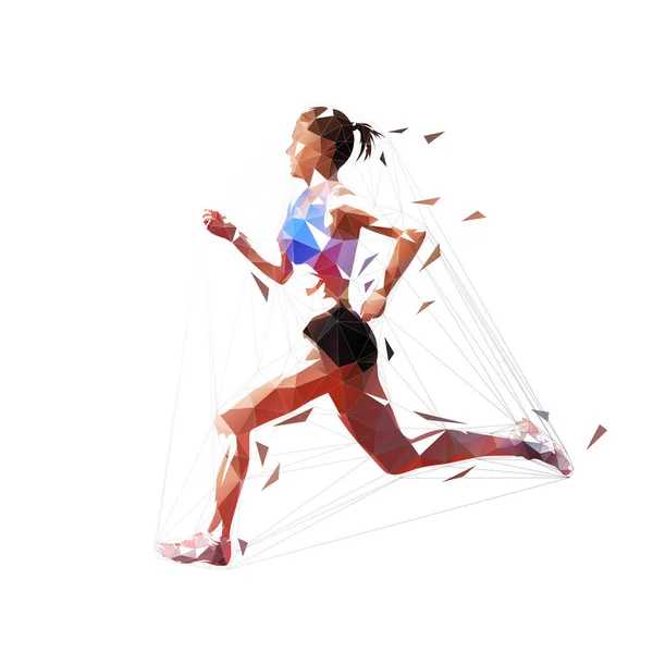 Running Vrouw Lage Polygonale Geïsoleerde Vector Illustratie — Stockvector