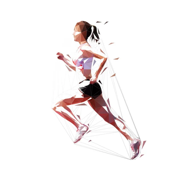 Running Woman Low Poly Isolated Vector Illustration Geometrischer Läufer Seitenansicht — Stockvektor