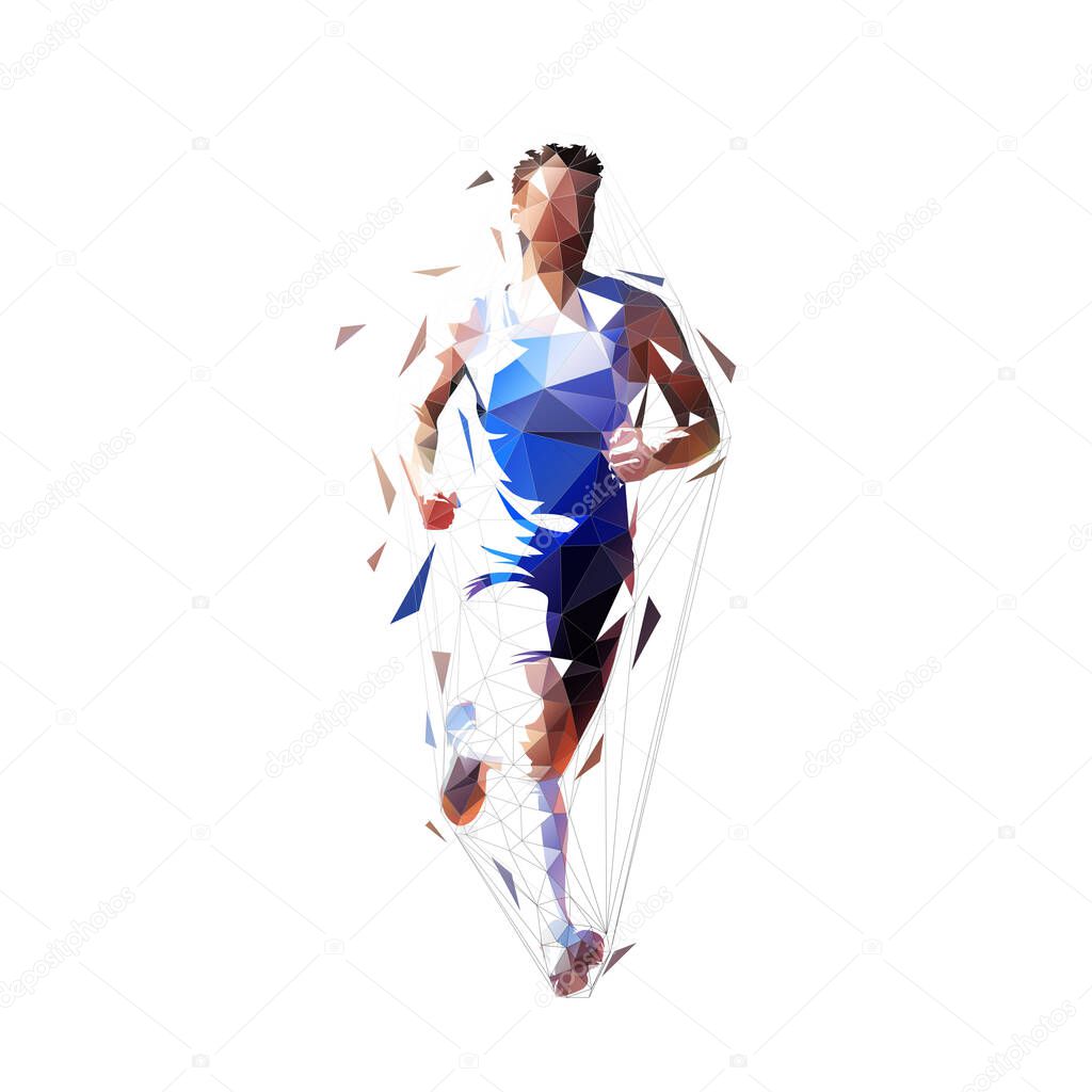 Running man, marathon runner front view. Abstract low polygonal vector illustration