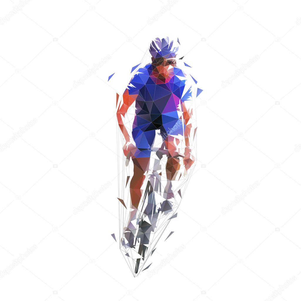 Cycling, low polygonal road cyclist, isolated vector illustration