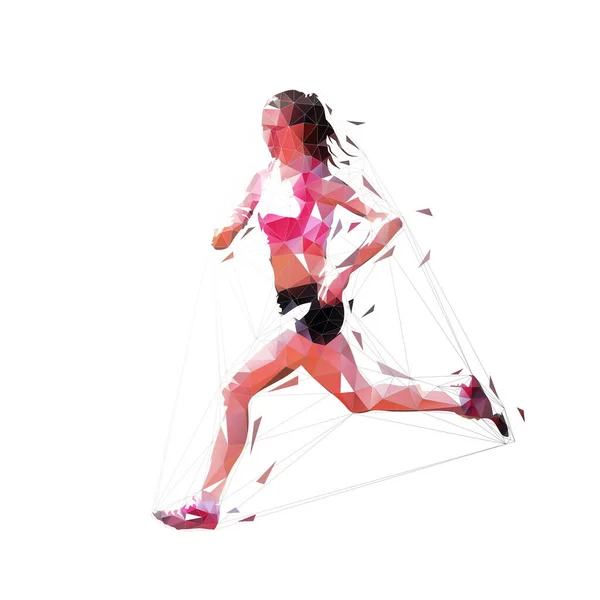 Mujer Corriendo Ilustración Vectorial Aislada Poligonal Baja — Vector de stock