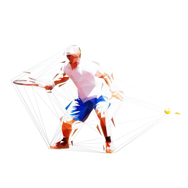 Jogador Tênis Baixo Poli Ilustração Vetorial Isolado Atleta Geométrico — Vetor de Stock