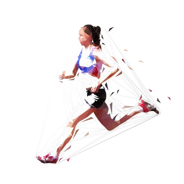 女跑步者 低多边形隔离矢量图解 侧视图 — 图库矢量图片