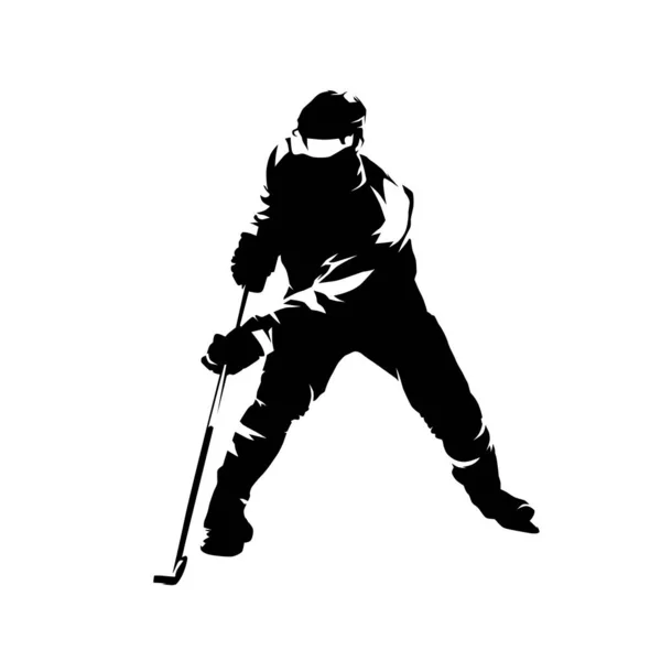 Joueur Hockey Silhouette Vectorielle Isolée Dessin Encre — Image vectorielle