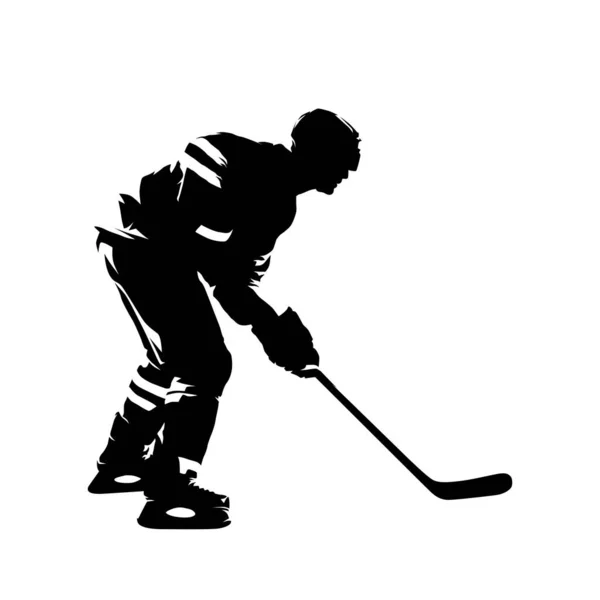 Joueur Hockey Silhouette Vectorielle Isolée Dessin Encre — Image vectorielle