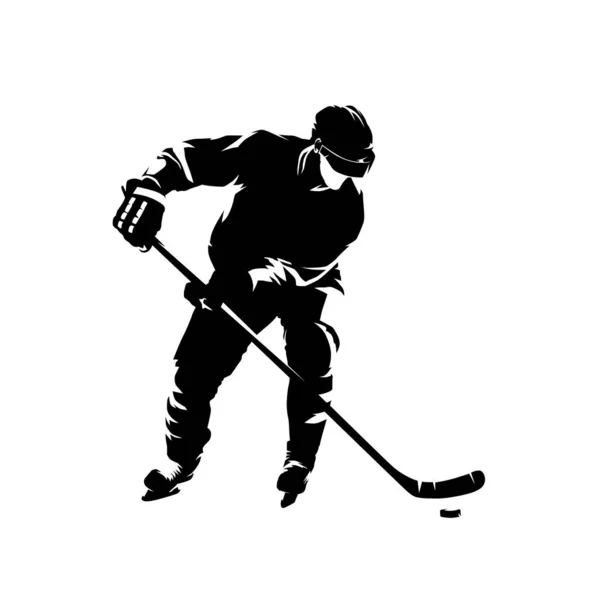 Ijshockeyspeler Geïsoleerd Vectorsilhouet Inkttekening — Stockvector