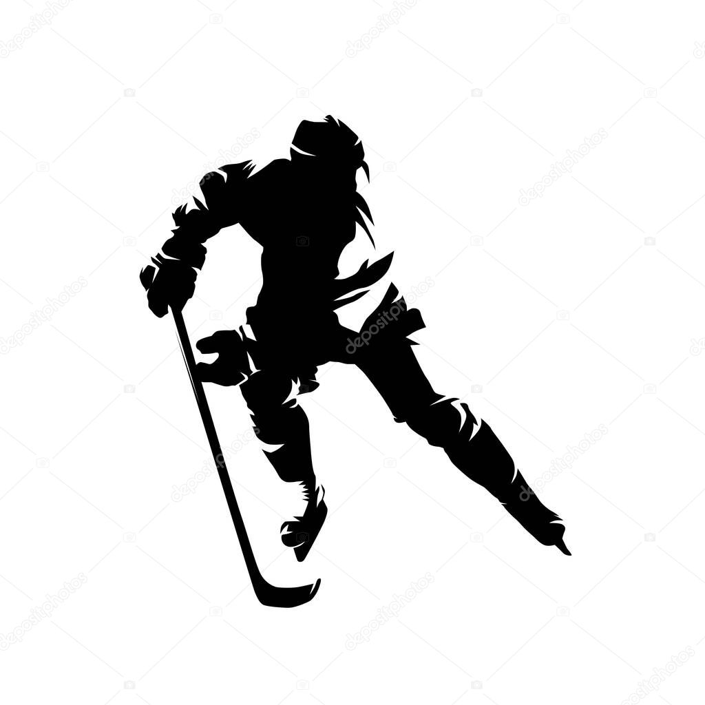 Ice hockey player, isolated vector silhouette, ink drawing