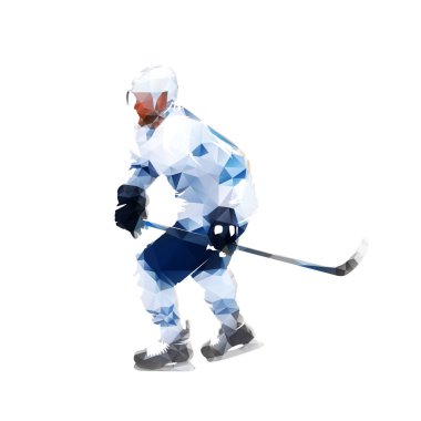 Buz hokeyi oyuncusu, izole edilmiş düşük çokgen vektör çizimi