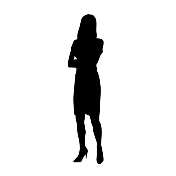 Femme Affaires Debout Avec Bras Croisés Silhouette Vectorielle Isolée Vue — Image vectorielle