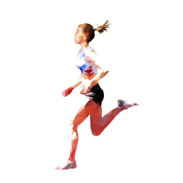 Wanita Berlari Ilustrasi Vektor Poligonal Rendah Pandangan Samping - Stok Vektor