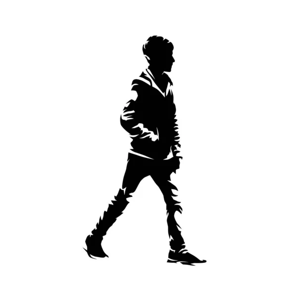 Walking Boy Side View Isolated Vector Silhouette Young Student Going — Stock Vector