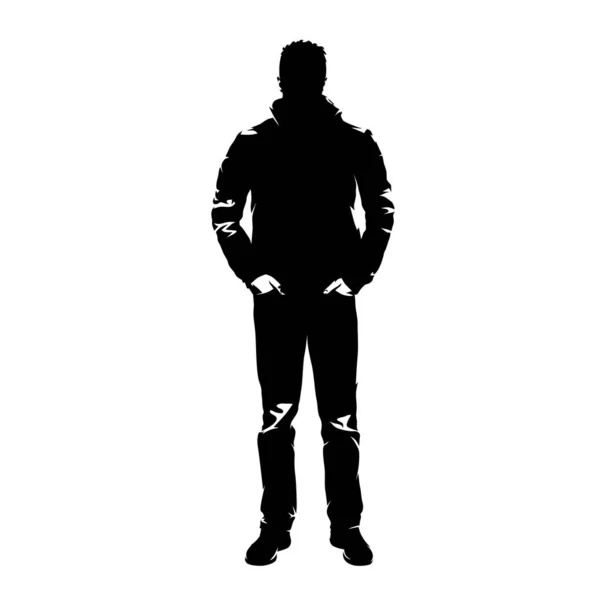 Homme Debout Veste Jeans Vue Face Silhouette Vectorielle Isolée Abstraite — Image vectorielle