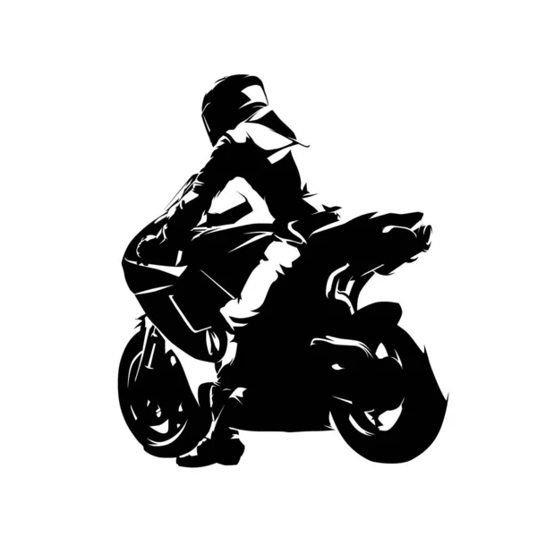 Motorbike Rider Read View Road Motorcycle Racing Isolated Vector Silhouette — Stock Vector