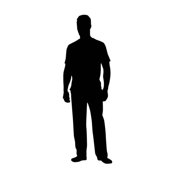 Adult Man Silhouette Casual Clothing Isolated Vector Illustration Standing Man — Stock Vector