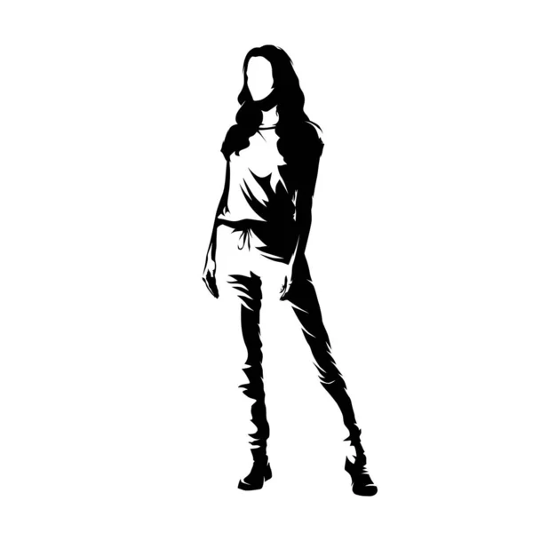 Tenue Décontractée Femme Silhouette Vectorielle Isolée Illustration Dessin Encre Jeune — Image vectorielle