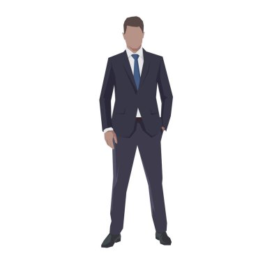 Takım elbiseli işadamı, el ele ayakta duruyor, izole vektör düz tasarım çizimi