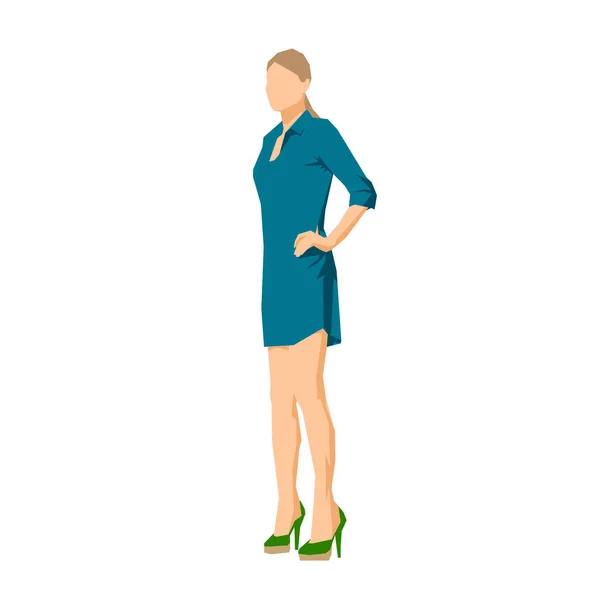 Blonde Businesswoman Standing Turquoise Dress Geometric Flat Design Vector Illustration — Stock Vector