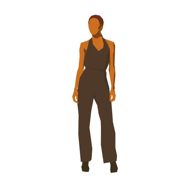 Kvinna Modell Stående Byxdräkt Platt Design Geometrisk Vektor Illustration Afrikansk — Stock vektor