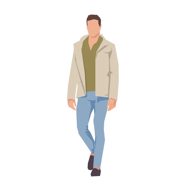 Hombre Caminando Con Jeans Chaqueta Camisa Diseño Plano Ilustración Vectorial — Vector de stock