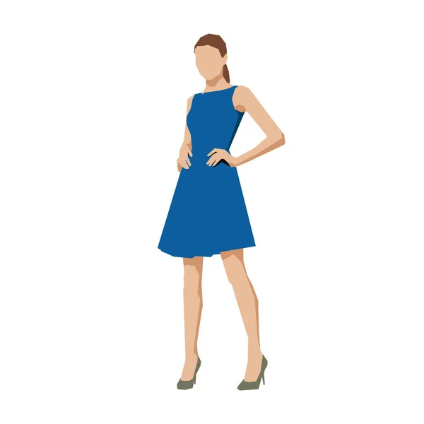 Mujer Pie Vestido Azul Verano Diseño Plano Geométrico Aislado Ilustración — Vector de stock