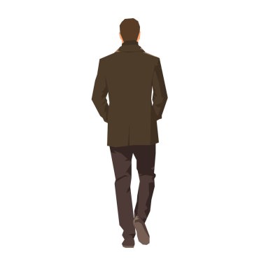 Businessman goes away, flat design isolated vector illustration. Rear view. Man in brown coat vector Businessman goes away, flat design isolated vector illustration. Rear view. Man in brown coat vector