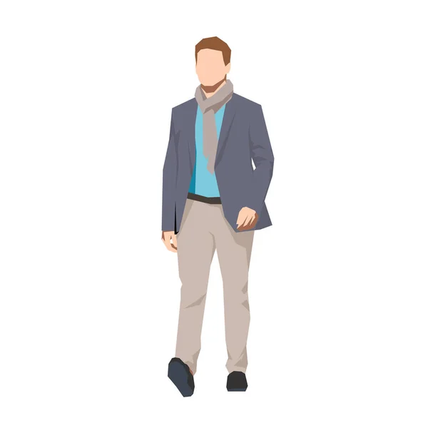 スーツを着て歩くビジネスマン フロントビュー 平面設計幾何学ベクトル図 — ストックベクタ