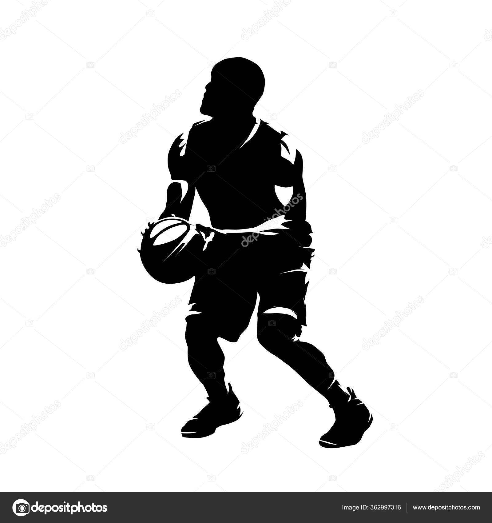 Basketball Player Makes Jump Shot Isolated Vector Silhouette Ink