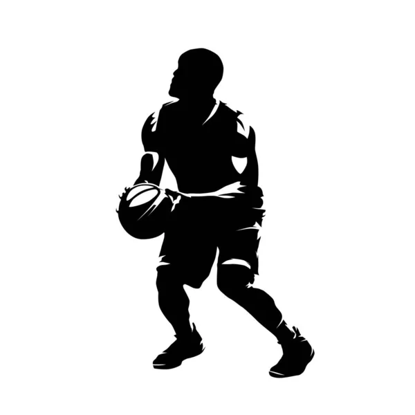 Basketbalspeler Maakt Jump Shot Geïsoleerde Vector Silhouet Inkttekening — Stockvector