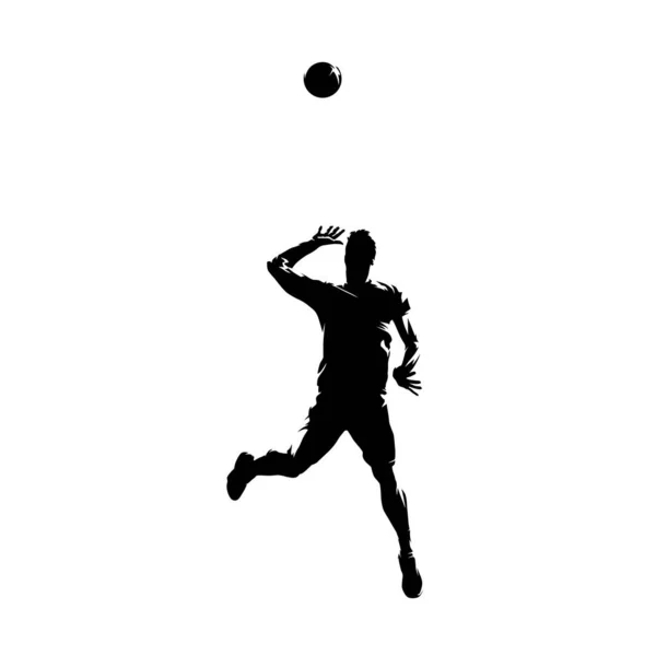 Jugador Voleibol Sirviendo Pelota Silueta Vectorial Aislada Dibujo Tinta — Vector de stock