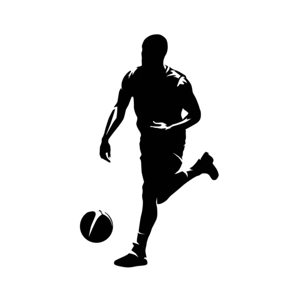 Баскетболист Бегает Мячом Изолированный Векторный Силуэт Чернильный Рисунок — стоковый вектор