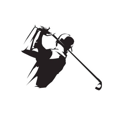 Golf oyuncusu simgesi, izole vektör silueti. Golf vuruşu