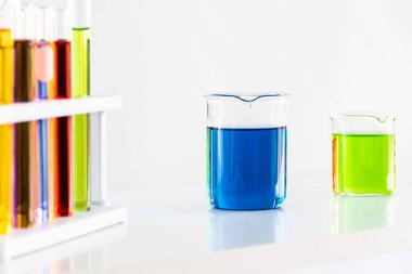 Solutions in breakers at the science laboratory.