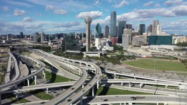 Antenne Der Skyline Der Innenstadt Von Dallas Texas — Stockvideo