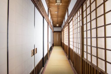 Japon ahşap iç tasarım arka planı. Japonya 'da tipik bir ev..